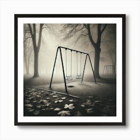 Abandoned Swing Set Wall Art: A Melancholic Scene of Nostalgia and Solitude for Thoughtful Decor Print Art Art Print