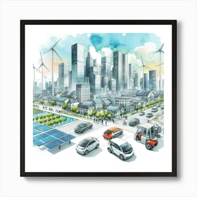 Electric Cars In The City Art Print