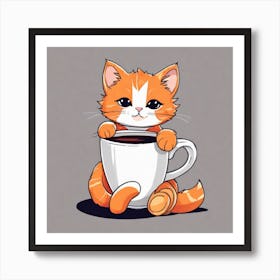 Cute Orange Kitten Loves Coffee Square Composition 10 Art Print