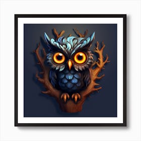 Owl Cartoon Character In Tree Art Print