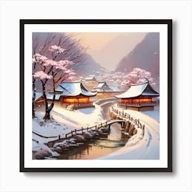 Japanese Winter Village Art Print