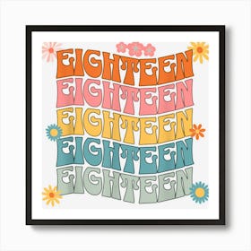 Eighteen Retro 70s Style Flowers Birthday 18 Year Old Girl Art Print