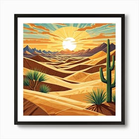 Sand Dunes At Sunrise Cubism Style Art Print