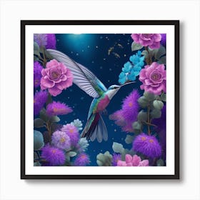 Hummingbird In The Night Art Print