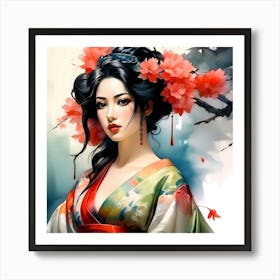 Japan Traditional Geisha Illustration By Ad 154 Art Print