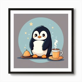 A Super Cozy Penguin Having Coffee Mug Sticker 2d Cute Fantasy Dreamy Vector Illustration 2 Art Print