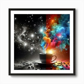 Coffee Cup With Colorful Smoke Art Print