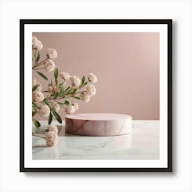 Pink Flowers On A Marble Table Art Print