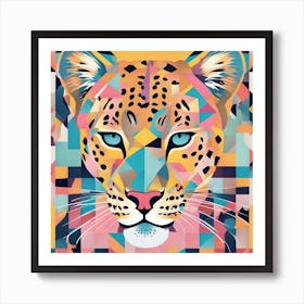 A Drawing In Pastel Colors Of A Leopard And A Star, In The Style Of Bauhaus Simplicity, Colorful F (1) Art Print