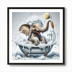 Elephant Taking A Bath Art Print