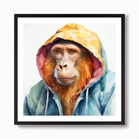 Watercolour Cartoon Proboscis Monkey In A Hoodie 3 Art Print