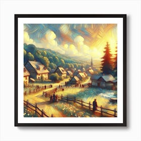 Village At Sunset Art Print
