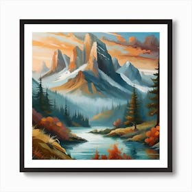 Firefly An Illustration Of A Beautiful Majestic Cinematic Tranquil Mountain Landscape 96539 Art Print