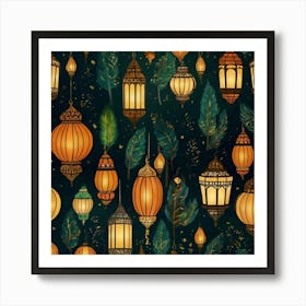 Seamless Pattern With Lanterns Art Print