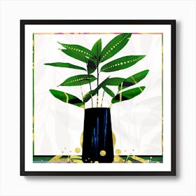 Asian Vase Bamboo Square Art Print