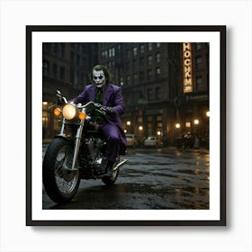 Joker Riding A Vintage Motorcycle Through Gotham Art Print