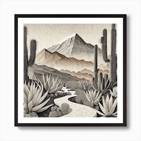 Firefly Modern Abstract Beautiful Lush Cactus And Succulent Garden Path In Neutral Muted Colors Of T (1) Art Print