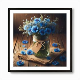 Blue Flowers In A Mason Jar Art Print