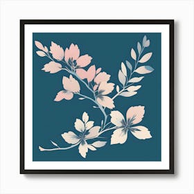 Beige Flowers With Light Pink And Blue Background Art Print