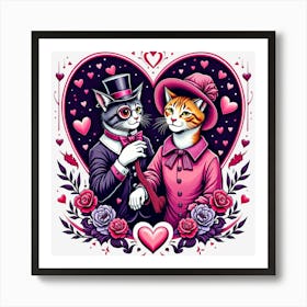 Valentine's Day Lovely Cat Couple  Art Print