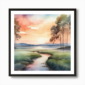 Watercolor Landscape Painting Art Print