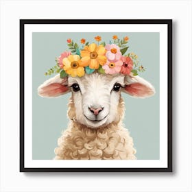 Floral Baby Sheep Nursery Illustration (26) Art Print