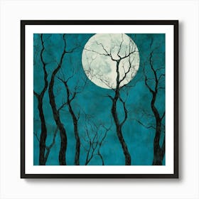 Full Moon Over Trees Art Poster