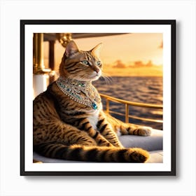 Cat Sitting On A Boat Art Print