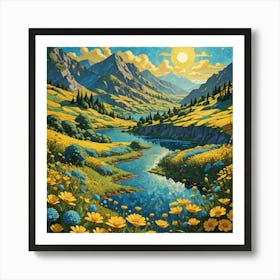 Yellow Flowers In A Valley Art Print