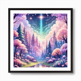 A Fantasy Forest With Twinkling Stars In Pastel Tone Square Composition 168 Art Print