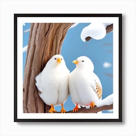 Pigeons In The Snow Art Print