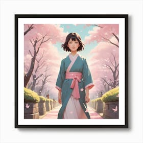 Asian Girl In Kimono Art Print