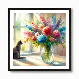 Cat In A Vase Of Flowers Art Print