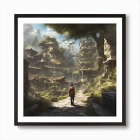 Man Walks Through A Village Art Print