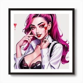 Sexy Girl With Pink Hair Art Print