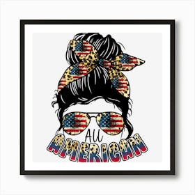 All American Messy Bun Flag With Sunflower Art Print