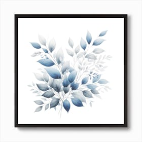 Blue And White Leaves Art Print