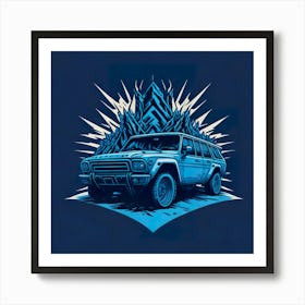 Car Blue Artwork Of Graphic Design Flat (103) Art Print