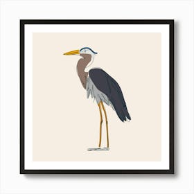 Bird Heron Beak Water Ditch Drawing Fine Lines Wings Animal Nature Art Print