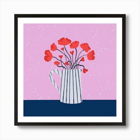 Red poppies - pink and blue Art Print