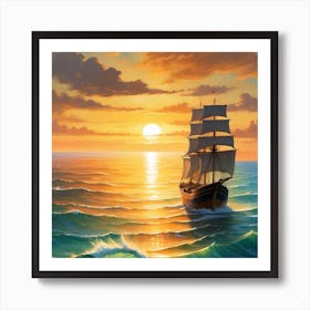 Sailing Ship At Sunset Art Print