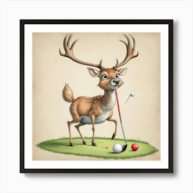 Deer On The Golf Course Art Print