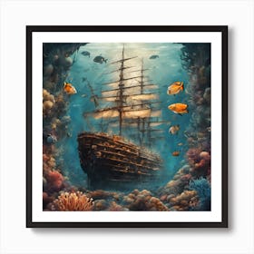 Ship Under The Sea Art Print