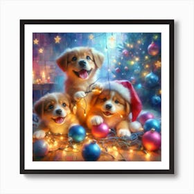 Christmas Puppies Art Print