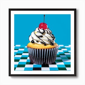 Cupcake Blue Checkerboard 7 Art Print