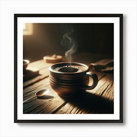 Coffee Cup On Wooden Table Art Print