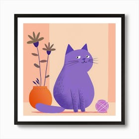 Purple Cat With Yarn 1 Art Print