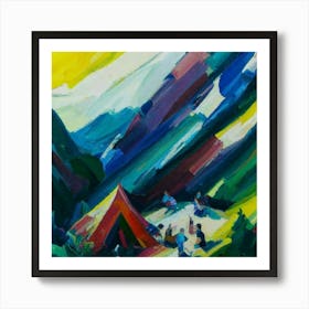 People camping in the middle of the mountains oil painting abstract painting art 11 Art Print