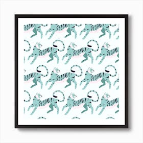 Light Blue Tiger Pattern Square Art Print