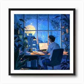 Night In The Office Art Print